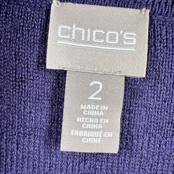Chicos Women's Sweater Size Large Solid Purple Fringe Shawl Collar 3/4 Sleeve - Picture 2 of 7